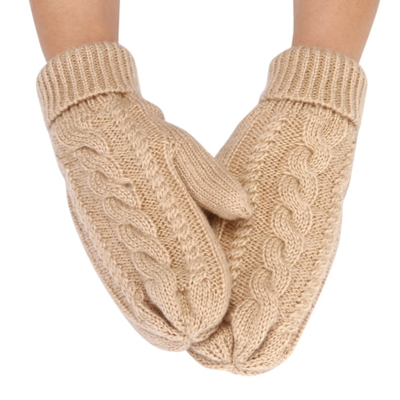 Dyfzdhu Women Fashion Solid Color Knitted Twist Windproof Warm Thickened Gloves Beige