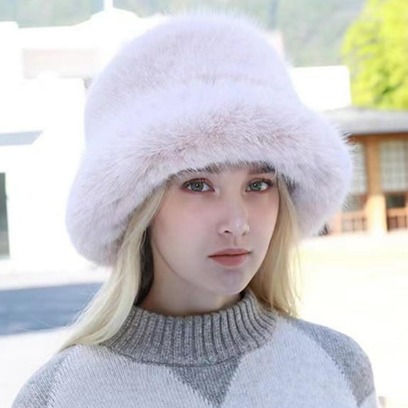 Dyfzdhu Women Fashion Solid Color Mink Hat Windproof Warm Dome Casual Plush In Winter Beige