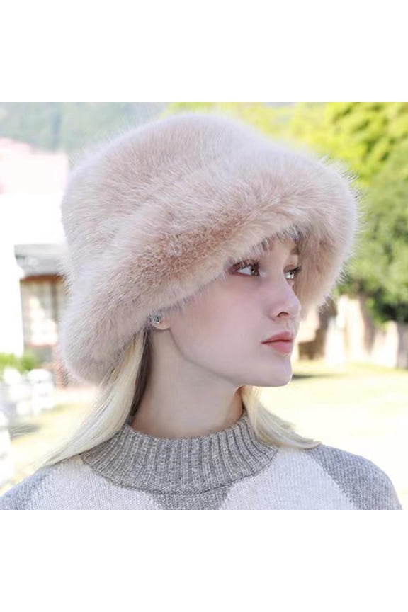Women Fashion Solid Color Mink Hat Windproof Warm Dome Casual Plush In Winter