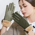 thumbnail image 1 of Dyfzdhu Women Fashion Warm Gloves Outdoor Riding Driving Cute Bow Plus Fleece Touched Screen NonSlip Gloves Army Green, 1 of 4