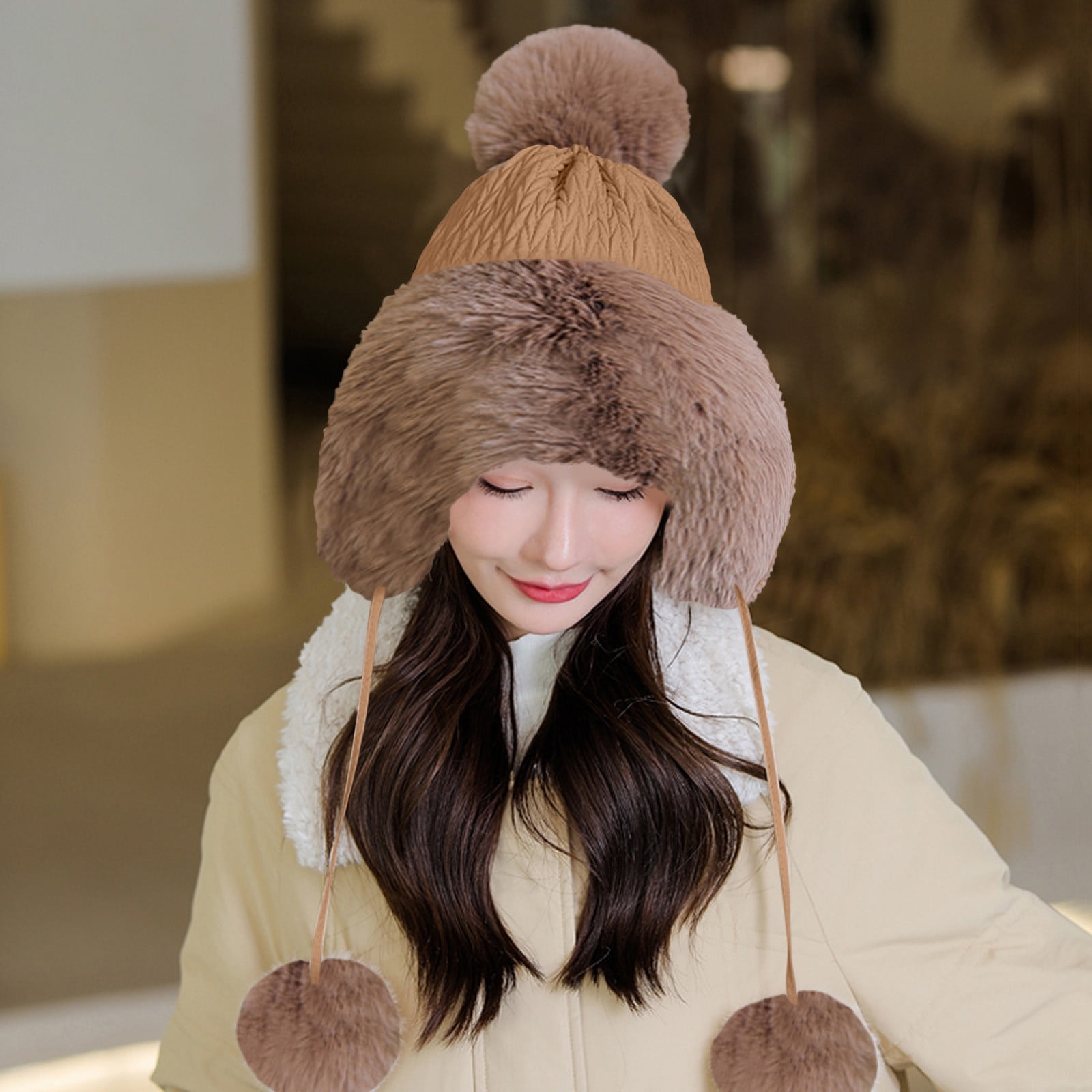Faux Fur Trapper Hat Winter Fur Hats Womens Fur Trapper Hat With