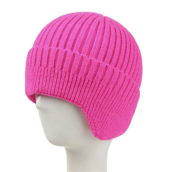 Dyfzdhu Women Foldable Handmade Ear Protection Warm Wool Cap Cotton Slouchy Hat Knitted Windproof Cold Sweat Pink