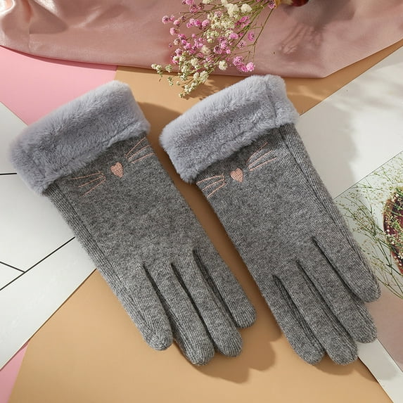Dyfzdhu Women Handmade Gloves Winter Hand Warmers Stylish Gloves Women Gloves Warm Knitted Embroidered Warm Knit Gloves Grey