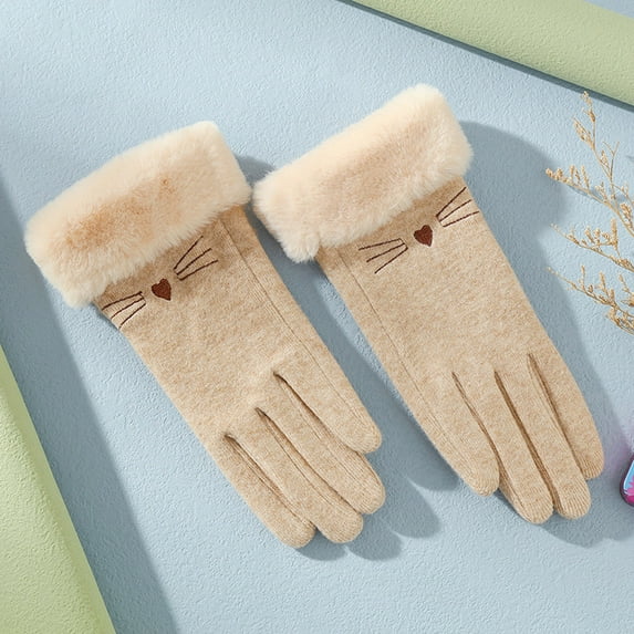 Dyfzdhu Women Handmade Gloves Winter Hand Warmers Stylish Gloves Women Gloves Warm Knitted Embroidered Warm Knit Gloves
