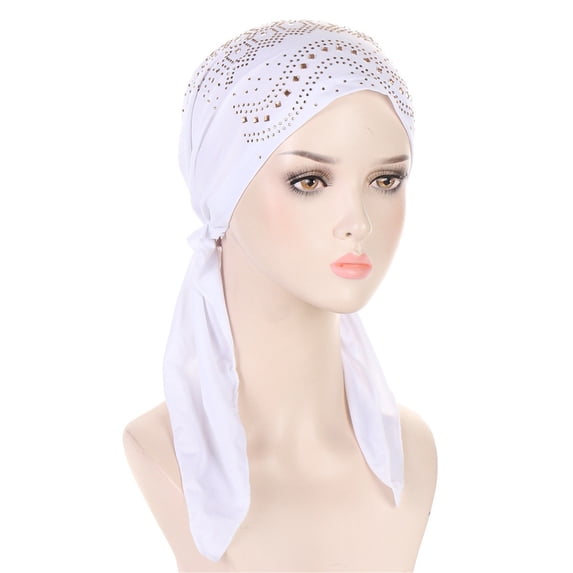 Dyfzdhu Women Hat Fashion Hijab With Diamond Stretch Multicolor Solid Color Muslim Base White