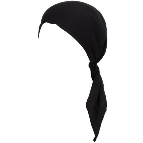 Dyfzdhu Women India Hat Muslim Ruffle Cancer Chemo Beanie Scarf Turban Two Tail Wrap Cap Black