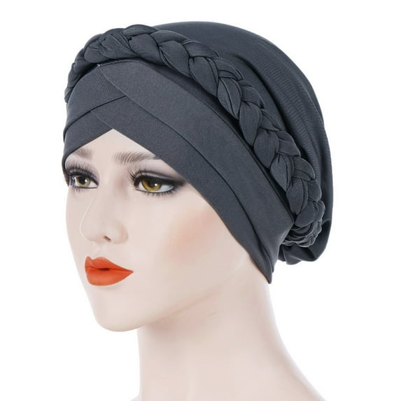 Dyfzdhu Women India Hat Muslim Solid One Tail Chemo Beanie Scarf Turban Warm Wrap Cap Gray