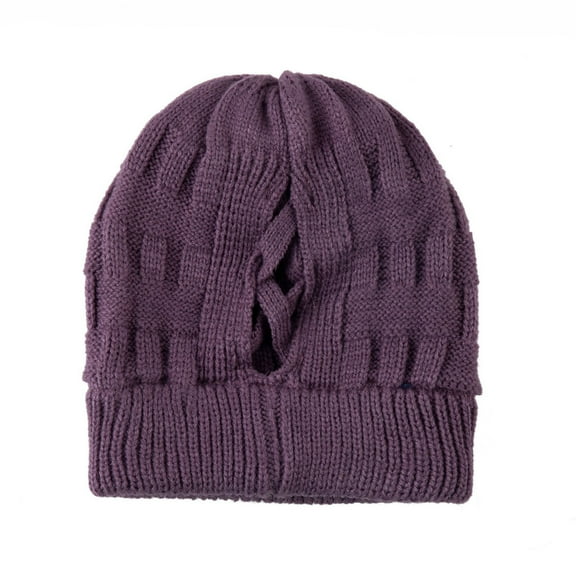 Dyfzdhu Women Keep Warm Winter Casual Knitted Hat Headgear Beanie Tail Cap Purple