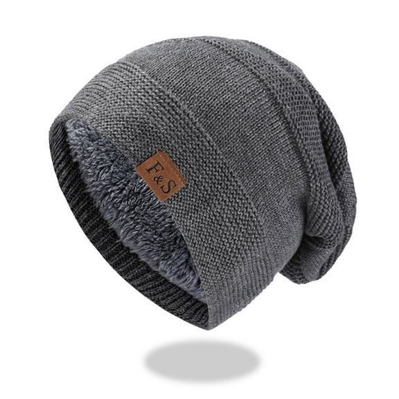 Dyfzdhu Women Knitted Hat Mens Outdoor Windproof Cold Warm Plus Fleece Ear Protector Pile Cap Gray