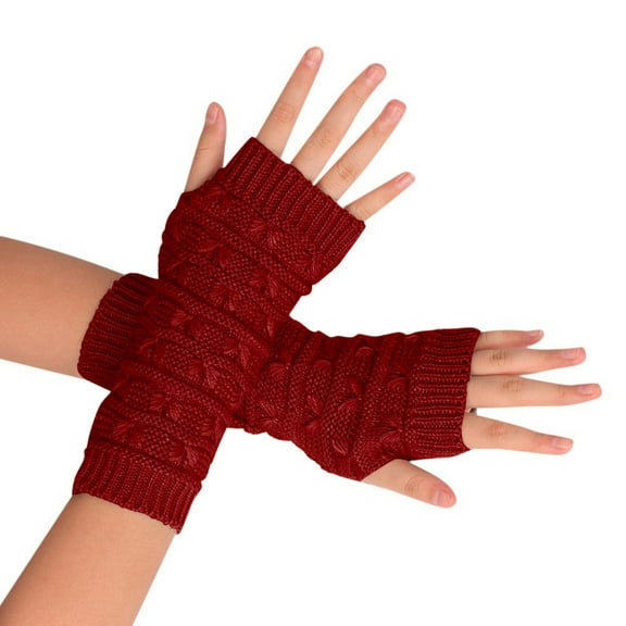Dyfzdhu Women Knitted Wool Fingerless Gloves Half Finger Short Warm Gloves