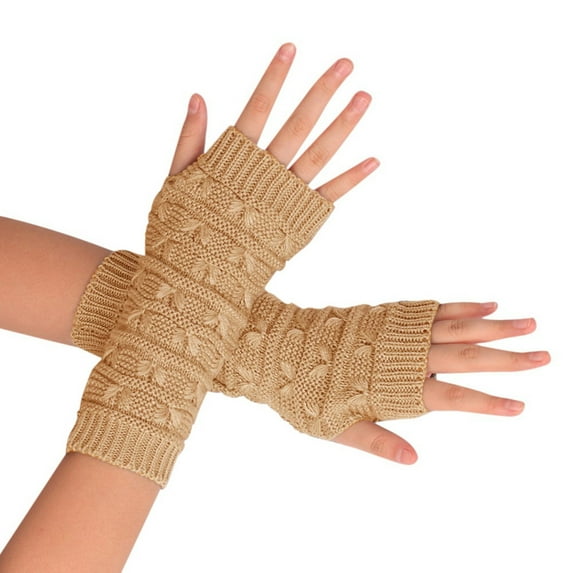 Dyfzdhu Women Knitted Wool Fingerless Gloves Half Finger Short Warm Gloves
