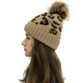 thumbnail image 1 of Dyfzdhu Women Leopard Stitching Outdoor Plush Hats Crochet Knit Button Beanie Cap Khaki, 1 of 3