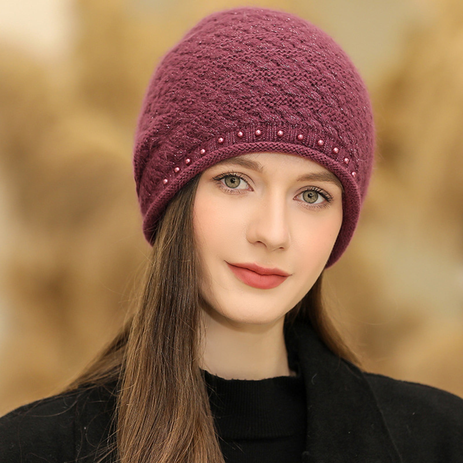 Angela & Williams Crochet Winter Skull Cap With Visor & Band – One Size Fits Most | 100% Acrylic Beanie For Cold Weather