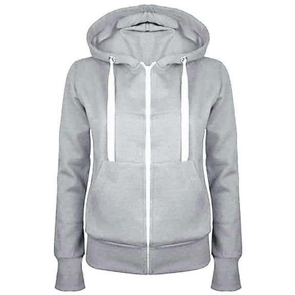 Dyfzdhu Women Long Sleeve Solid Color Hooded Zip up Casual Sport Jacket