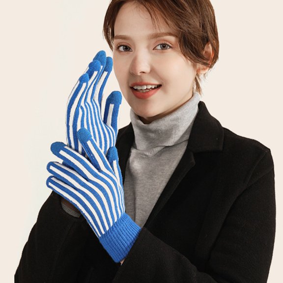 Dyfzdhu Women Men Casual Snowman Embroidered Plush Full Finger Gloves Winter Warm Gloves Blue