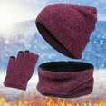 thumbnail image 1 of Dyfzdhu Women&Men Winter Warm Wool Hat Scarf Gloves Slouchy Three Pieces Winter Snow Knit Cap Screen Mittens Scarves Sets Hot Pink, 1 of 8