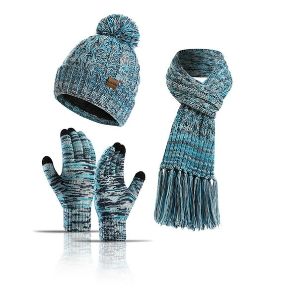 Dyfzdhu Women&Men Winter Warm Cute Wool Hat Scarf Gloves Slouchy Three Pieces Winter Snow Knit Cap Screen Mittens Scarves Sets