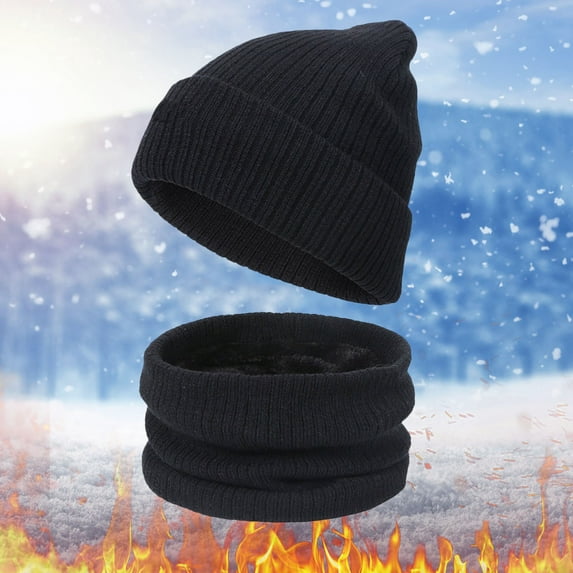 Dyfzdhu Women&Men Winter Warm Cute Wool Hat Scarf Slouchy TwoPieces Winter Snow Knit Cap Screen Mittens Scarves Sets Black