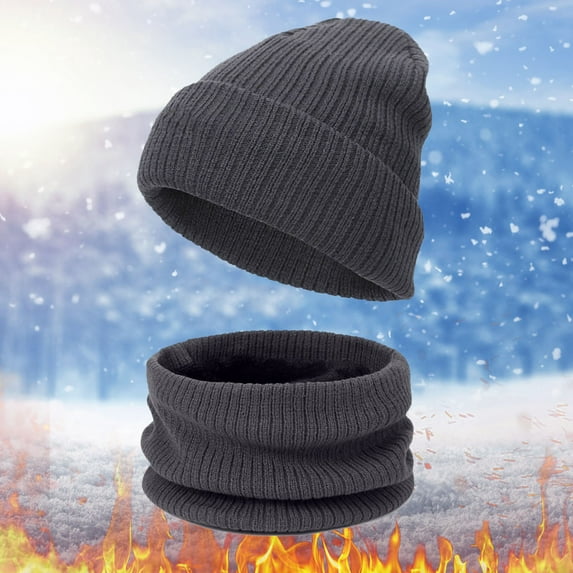 Dyfzdhu Women&Men Winter Warm Cute Wool Hat Scarf Slouchy TwoPieces Winter Snow Knit Cap Screen Mittens Scarves Sets Grey