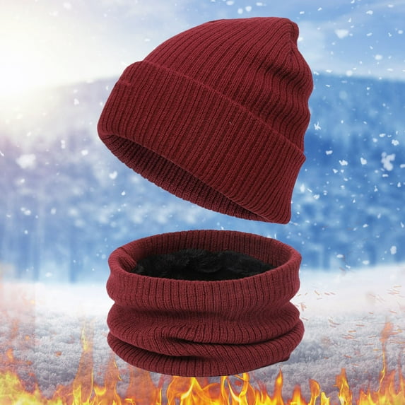 Dyfzdhu Women&Men Winter Warm Cute Wool Hat Scarf Slouchy TwoPieces Winter Snow Knit Cap Screen Mittens Scarves Sets Watermelon Red