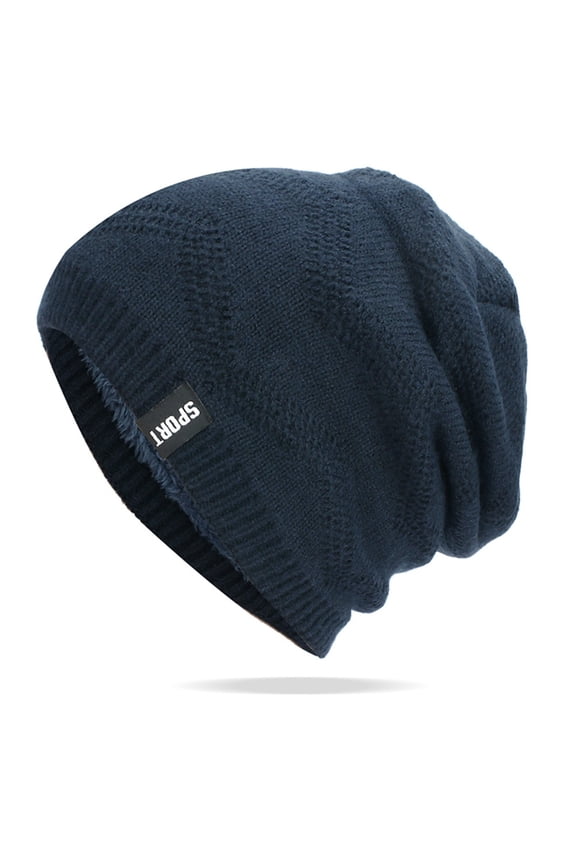 Women Mens Warm Knitted Hat Soft Wavy Sweater Thickened Blue
