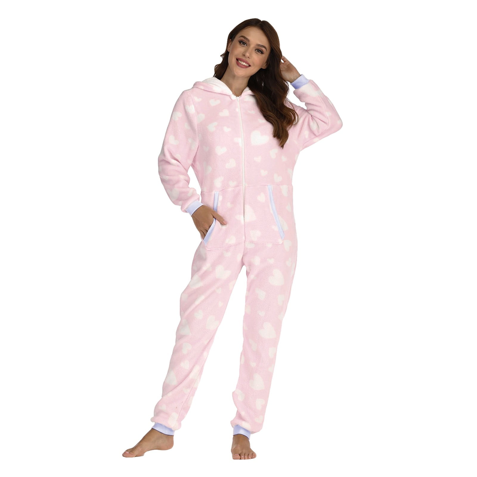 Dyfzdhu Women Onesie Pajamas Fleece Printing Sleepwear Hooded Jumpsuit ...