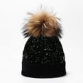 thumbnail image 1 of Dyfzdhu Women Outdoor Warm Knitted Hat Dyed Raccoon Ball Sequined Ear Protection In Winter Black, 1 of 5