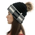 thumbnail image 1 of Dyfzdhu Women Plaid Stitching Outdoor Plush Hats Crochet Knit Button Beanie Cap Black, 1 of 5