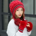 thumbnail image 1 of Dyfzdhu Women Plush Knitted Hat Warm Woolen Thick Ball Ear Protection Cap Berets Red, 1 of 7