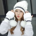 thumbnail image 1 of Dyfzdhu Women Plush Knitted Hat Warm Woolen Thick Ball Ear Protection Cap Berets White, 1 of 6