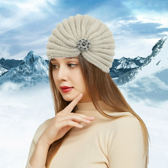 Dyfzdhu Women Round Bead Accessories Hat Woolen Knitted Bohemian Toe Cap Beige