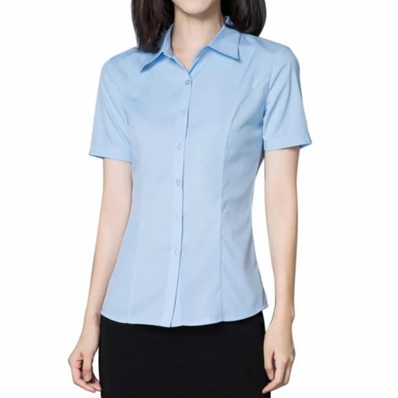 Dyfzdhu Women Short Sleeve Stretch Slim Breathable Comfortable Button Down Shirt Light Blue