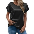 thumbnail image 1 of Dyfzdhu Women Short Sleeve T Shirts Crew Neck Summer Tops Comfort Satin Dressy Casual Blouse Loose Casual Tee Black M, 1 of 5