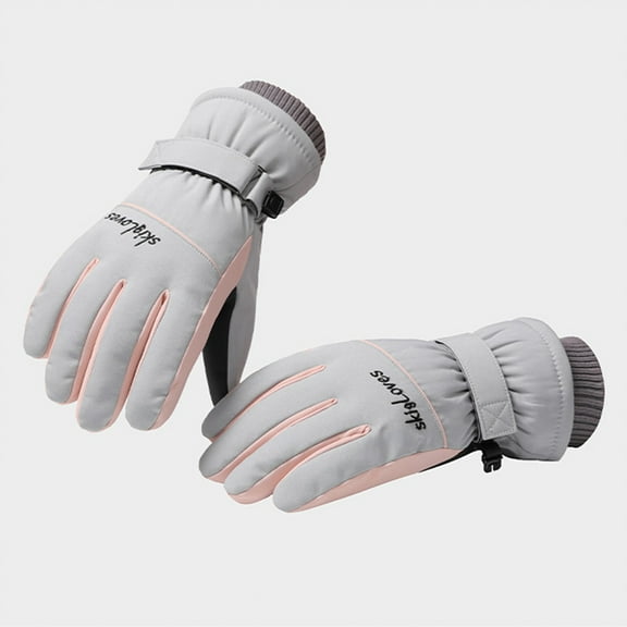 Dyfzdhu Women Ski Mittens Winter Warm Plush Thickened Windproof Waterproof Outdoor Riding Mittens Grey