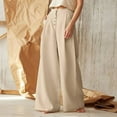 thumbnail image 1 of Dyfzdhu Women Solid Color High Waisted Casual Button Cotton Linen Wide Leg Pants Yellow, 1 of 7