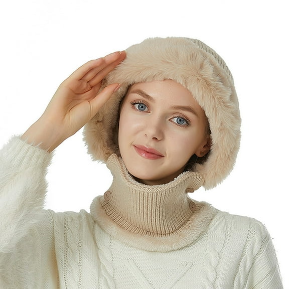 Dyfzdhu Women Solid Color Knit Hat Ear Protector Scarf Warm Fashion Versatile Beige