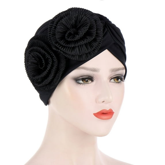 Dyfzdhu Women Solid Floral India Hat Ruffle Cancer Chemo Hat Beanie Wrap Cap