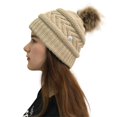 thumbnail image 1 of Dyfzdhu Women Solid Stitching Outdoor Plush Hats Crochet Knit Beanie Cap Button Peaked Beige, 1 of 5