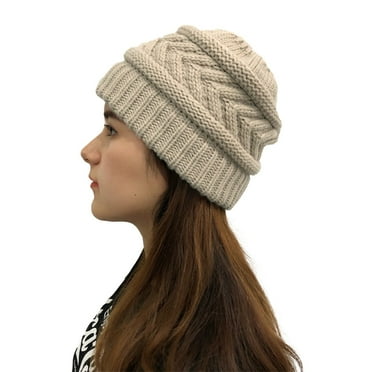 Dyfzdhu Women Solid Stitching Outdoor Warm Hats Crochet Knit Beanie Cap Peaked Beige