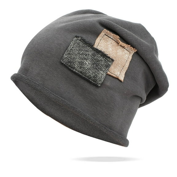 Dyfzdhu Women Square Patch Pile Hat Retro Rolled Hem Warm Fashion Gray