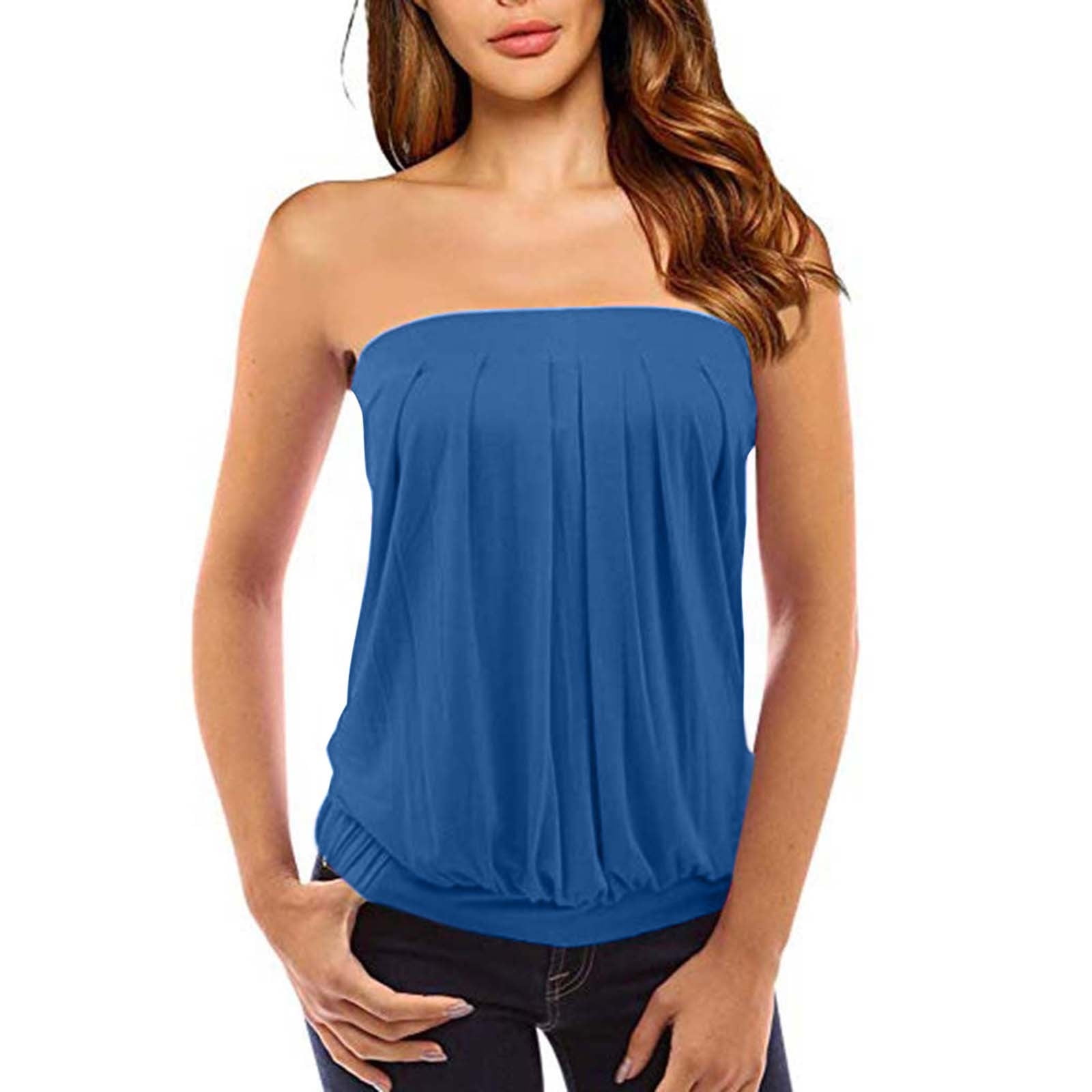 Dyfzdhu Women Strapless Tube Tops Summer Solid Color Casual Wrapped — free download