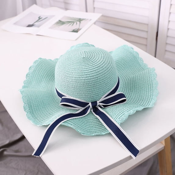 Dyfzdhu Women Summer Big Straw Hat Sun Floppy Wide Hats New Bowknot Folding Beach Cap