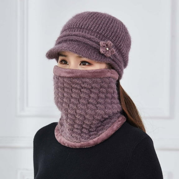 Dyfzdhu Women Visor Hat With Scarf Winter Warm Knitted Windproof Hat Cycling Ski Mask