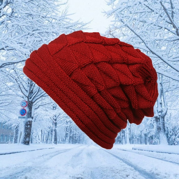 Dyfzdhu Women Warm Casual Hats Couples Knit Caps Red