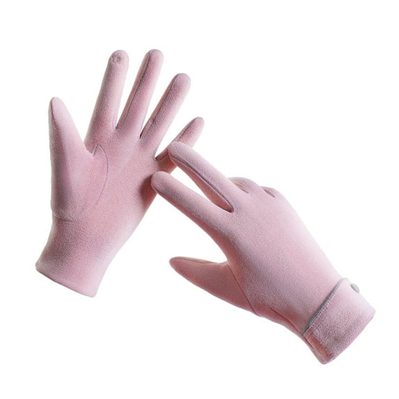 Dyfzdhu Women Warm Gloves Fall Winter Warm Fleece Single Button Outdoor Cycling Driving Gloves Pink