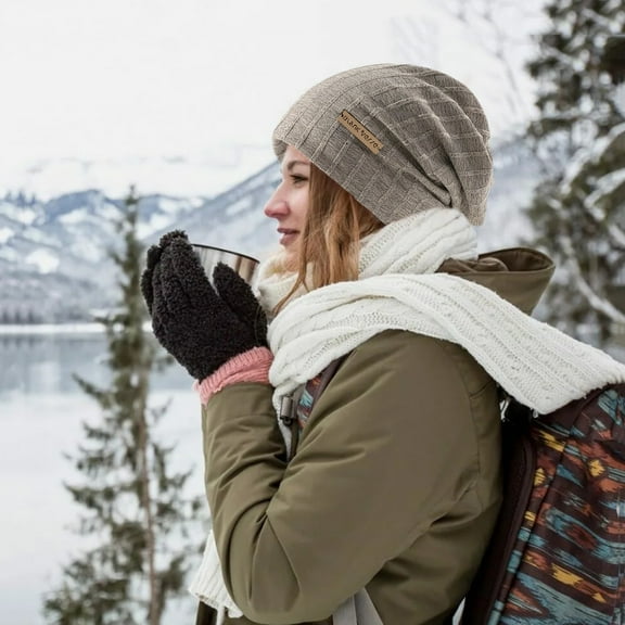 Dyfzdhu Women Warm Solid Knitted Pile Hat Pullover Cap Beige