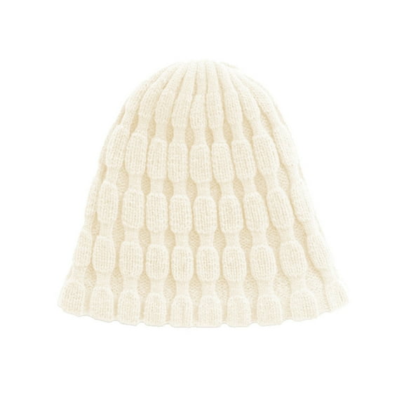 Dyfzdhu Women Warm Solid Twist Knit Crochet Pile Hat Pullover Cap Beige