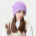 thumbnail image 1 of Dyfzdhu Women Warm Solid Twist Knit Crochet Pile Hat Pullover Cap Purple, 1 of 3