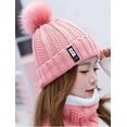 thumbnail image 1 of Dyfzdhu Women Warm Winter Hairball Plus Velvet Knitted Beanie Cap+Scarf Pink, 1 of 4