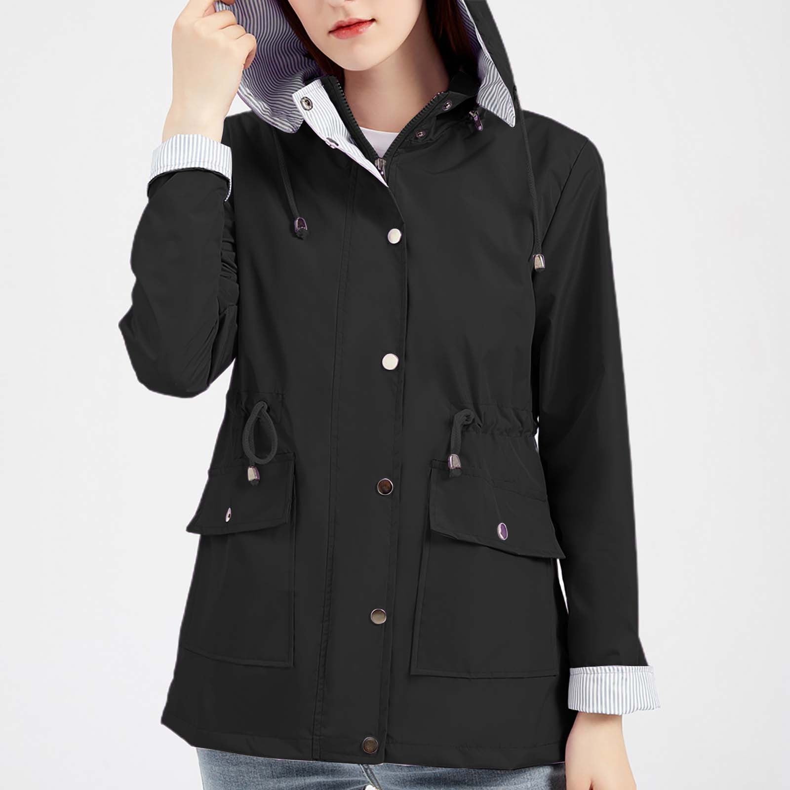 Dyfzdhu Women Waterproof Rain Jacket With Detachable Hood Fall Winter